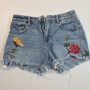 PacSun Blue Jean Shorts with Floral Embroidery